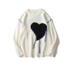 Autumn and winter handcrafted heart-shaped men's round-neck knitted sweaters, women's ins trendy couple outfits, short-sleeved laid-back style coats Item Picture